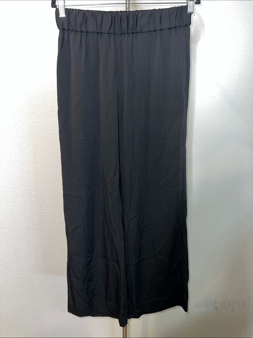 AYR Voila Black Elastic-Waist Silk Flowy Pants